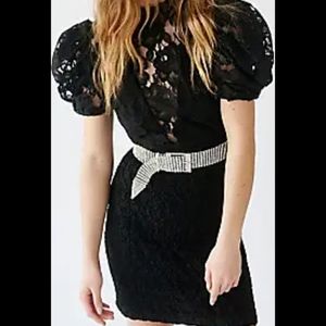 Sold on Free People black lace mini dress with puff sleeves